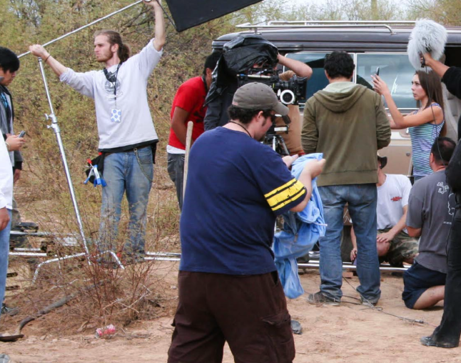 camera crew setting up a shot