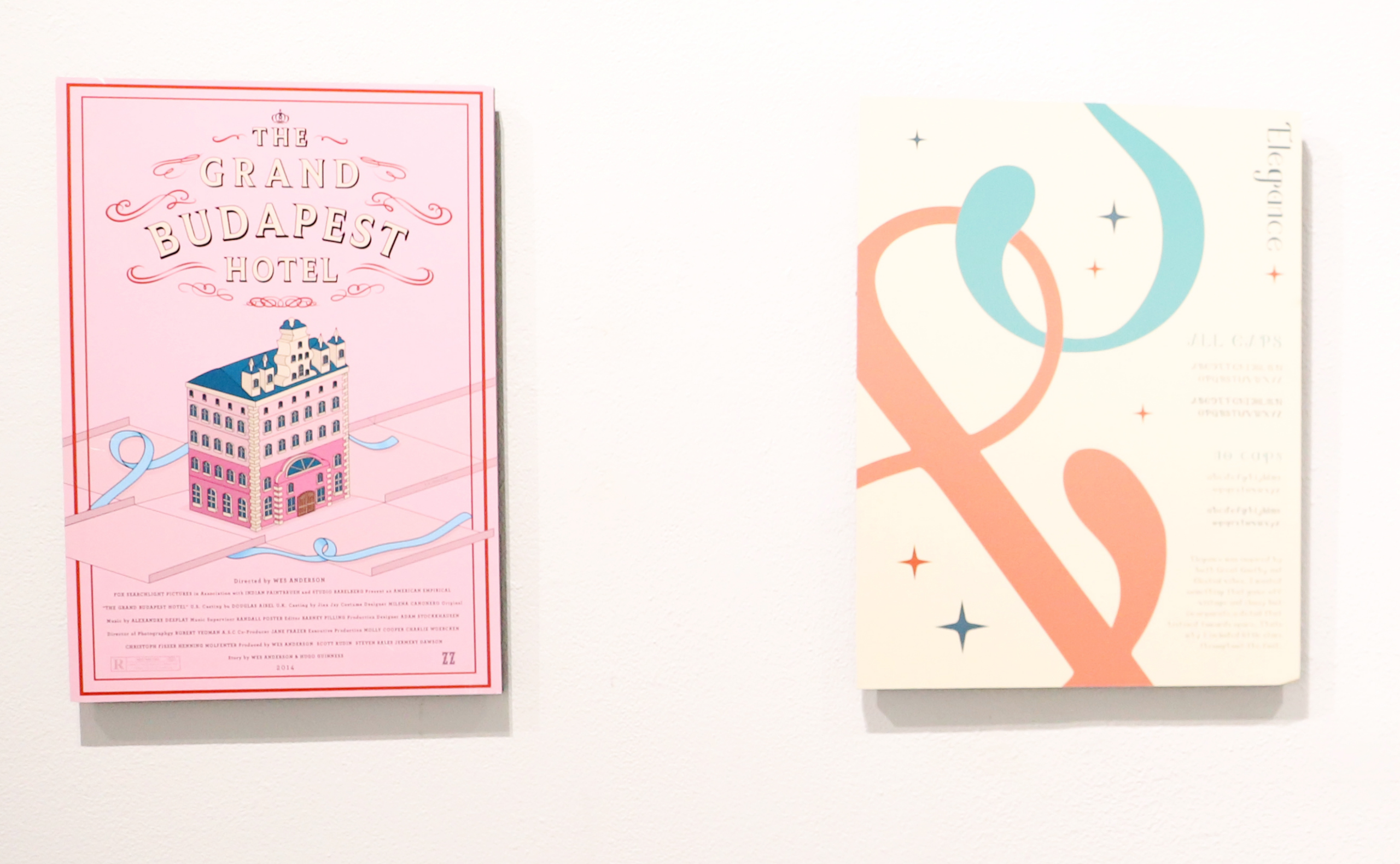 Gallery display of movie and typography posters.