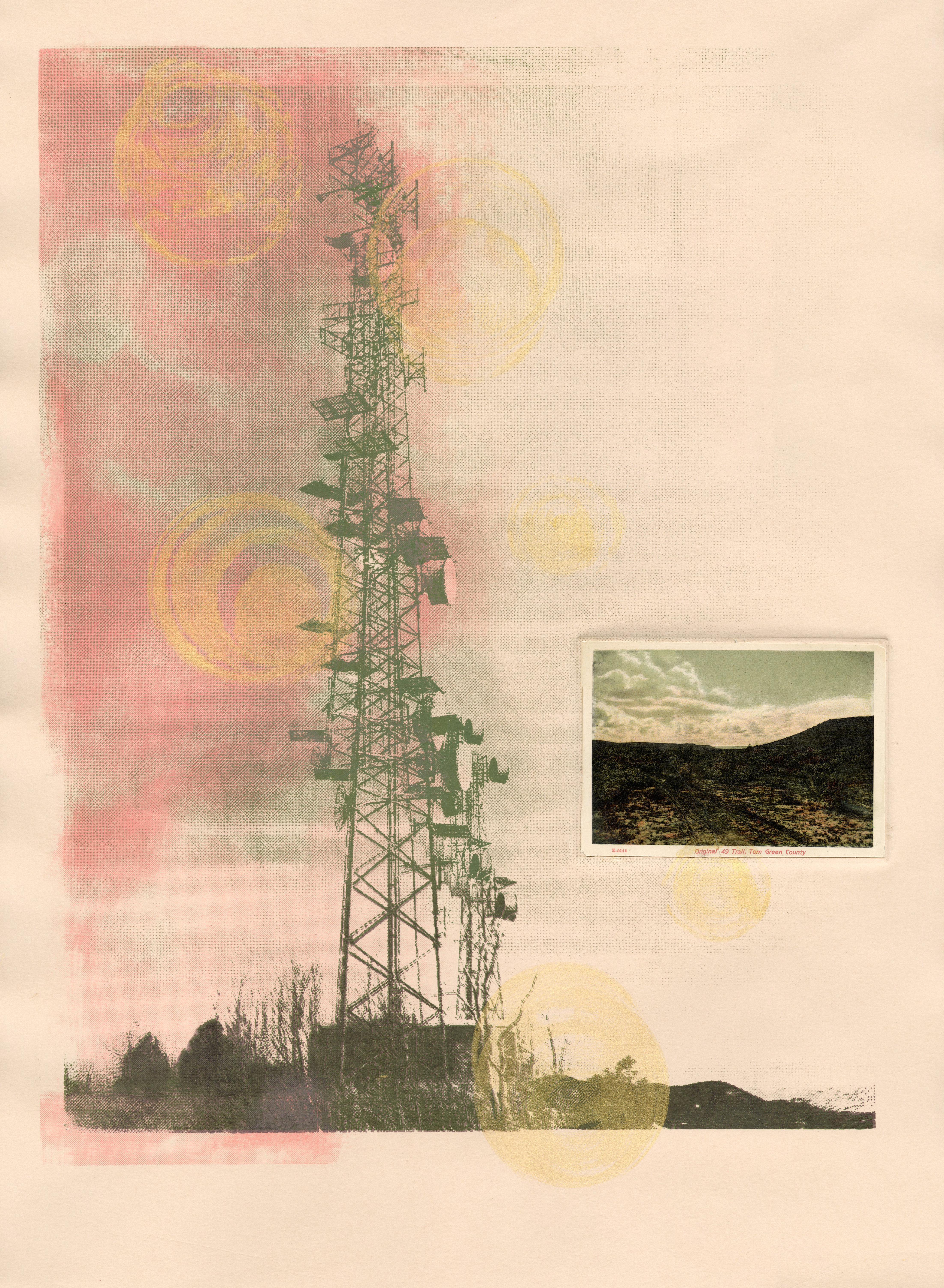 Transmission by Charly Earley, screenprint & collage.